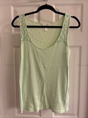 LOFT Mint Green Embellished Scoop Neck Tank